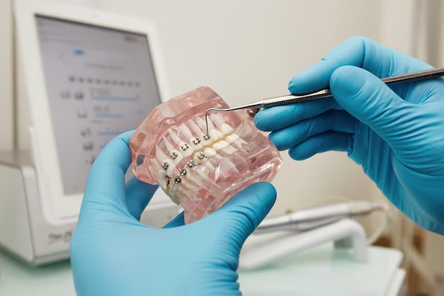 dentist checking the dental braces for orthodontic treatment